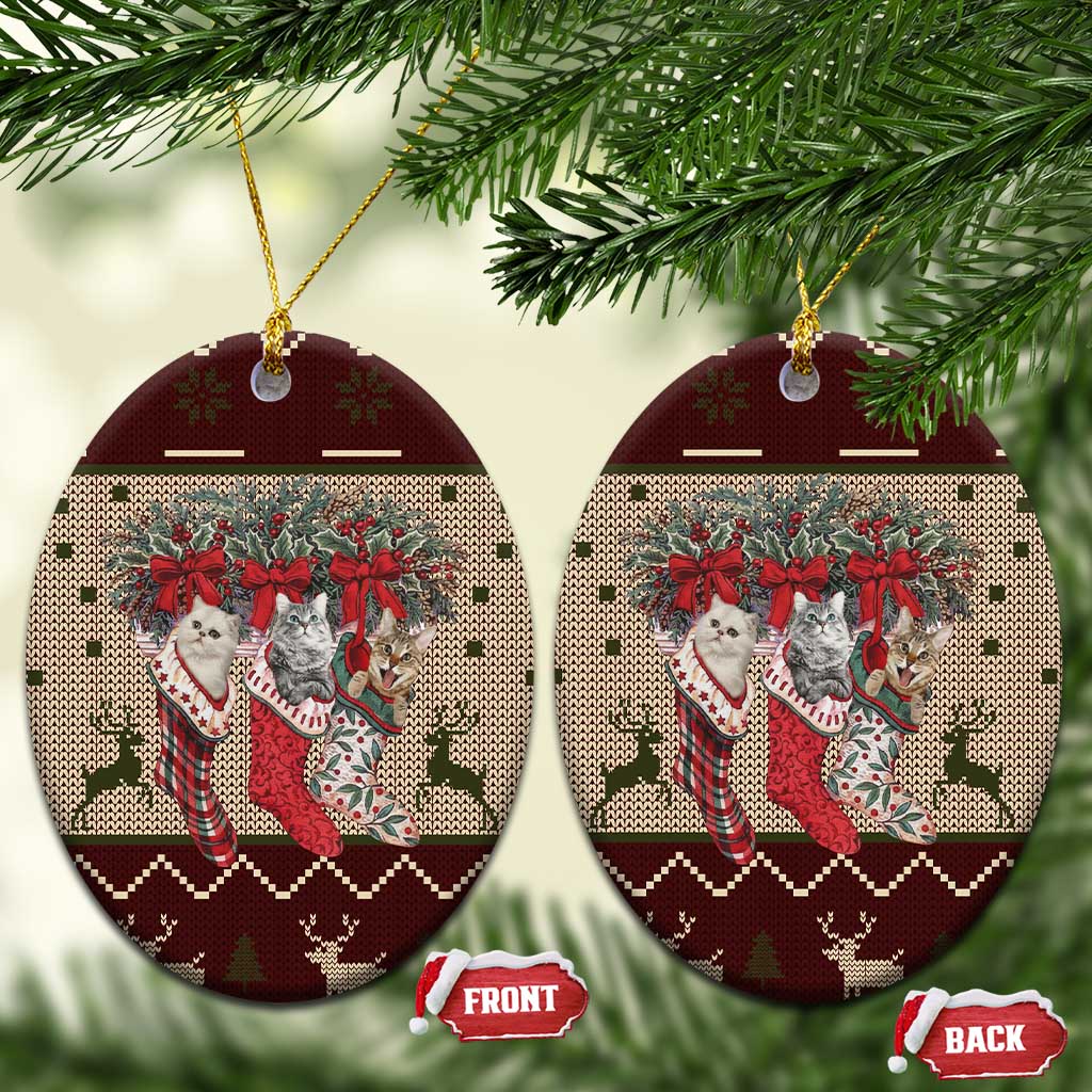 Cat And Sock Christmas Ceramic Ornament Xmas Holiday Patterns - Wonder Print Shop