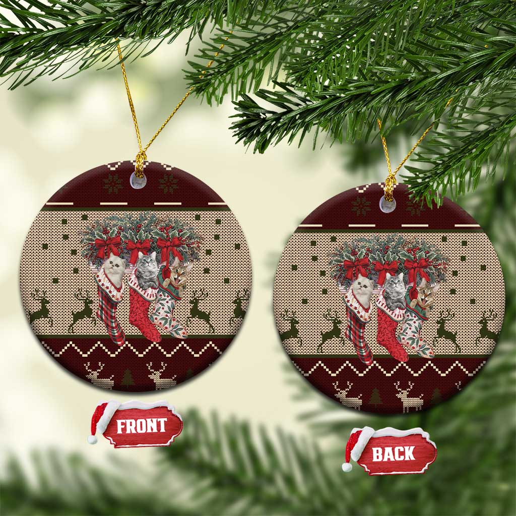 Cat And Sock Christmas Ceramic Ornament Xmas Holiday Patterns - Wonder Print Shop