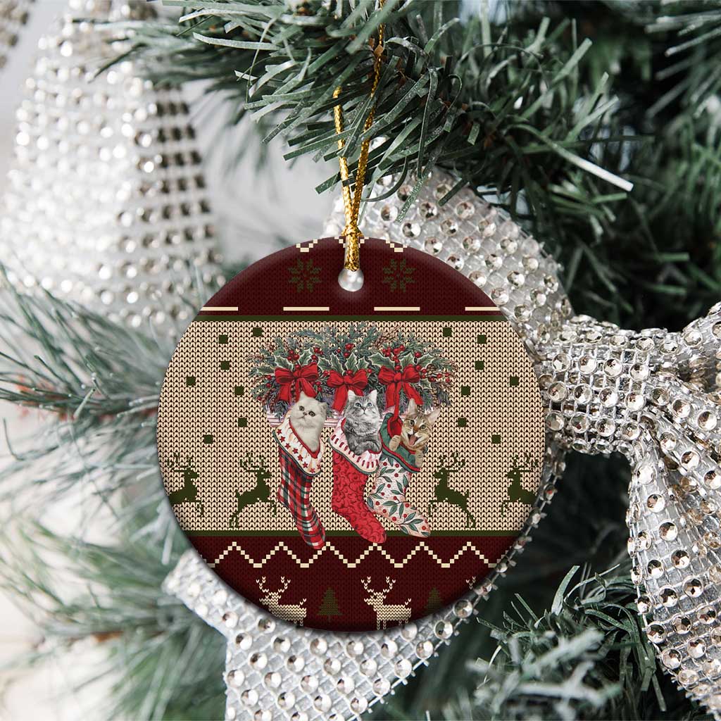 Cat And Sock Christmas Ceramic Ornament Xmas Holiday Patterns - Wonder Print Shop