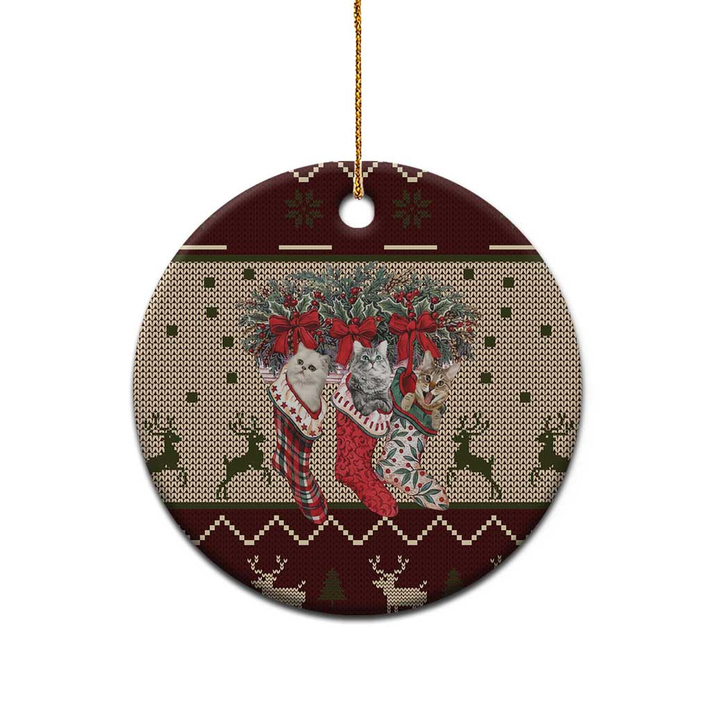 Cat And Sock Christmas Ceramic Ornament Xmas Holiday Patterns - Wonder Print Shop