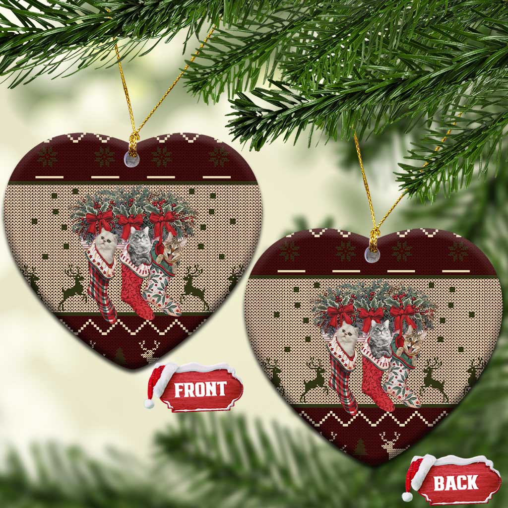 Cat And Sock Christmas Ceramic Ornament Xmas Holiday Patterns - Wonder Print Shop
