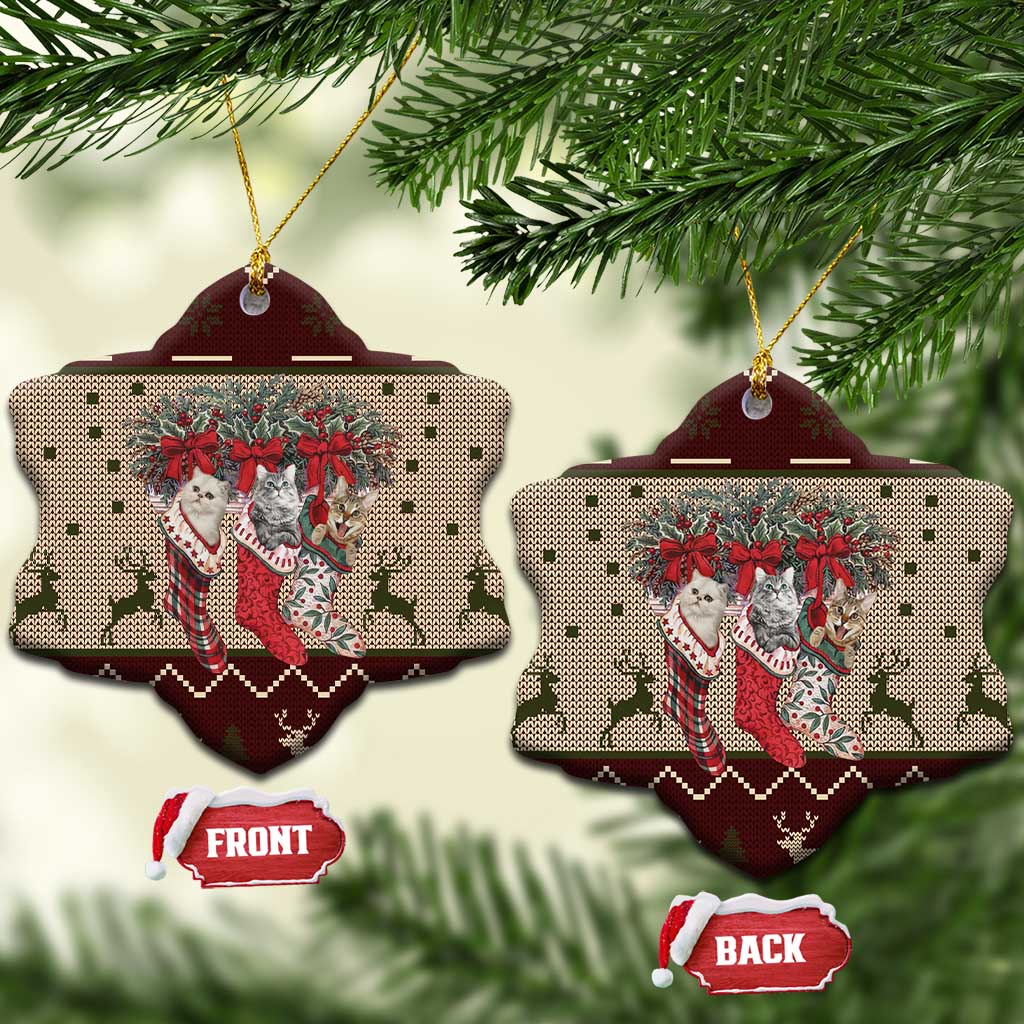 Cat And Sock Christmas Ceramic Ornament Xmas Holiday Patterns - Wonder Print Shop