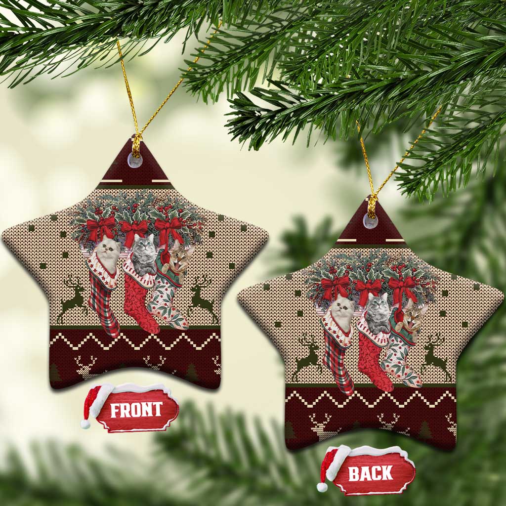 Cat And Sock Christmas Ceramic Ornament Xmas Holiday Patterns - Wonder Print Shop