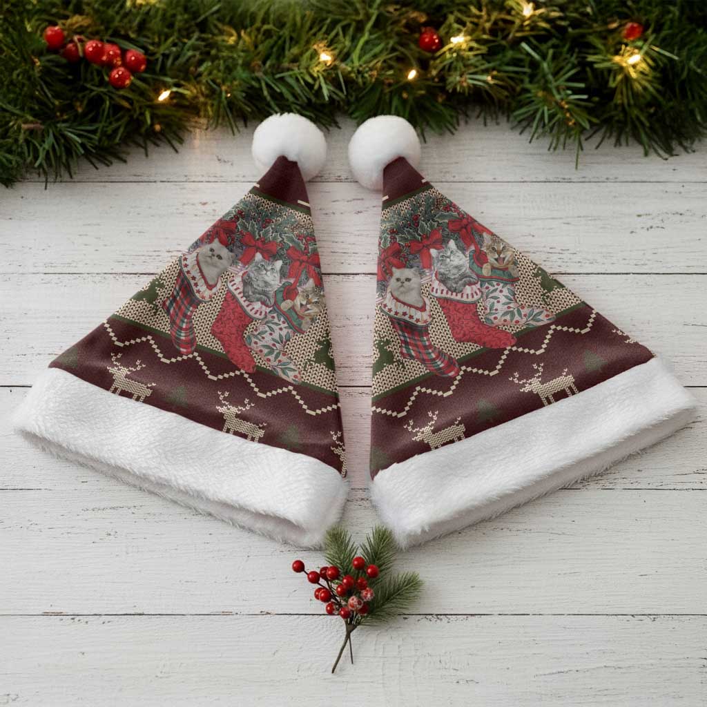 Cat And Sock Christmas Santa Hat Xmas Holiday Patterns - Wonder Print Shop
