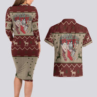 Cat And Sock Christmas Couples Matching Long Sleeve Bodycon Dress and Hawaiian Shirt Xmas Holiday Patterns - Wonder Print Shop