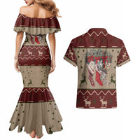 Cat And Sock Christmas Couples Matching Mermaid Dress and Hawaiian Shirt Xmas Holiday Patterns - Wonder Print Shop