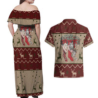 Cat And Sock Christmas Couples Matching Off Shoulder Maxi Dress and Hawaiian Shirt Xmas Holiday Patterns - Wonder Print Shop
