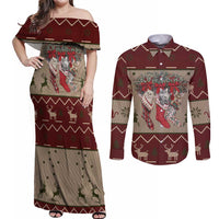 Cat And Sock Christmas Couples Matching Off Shoulder Maxi Dress and Long Sleeve Button Shirt Xmas Holiday Patterns - Wonder Print Shop