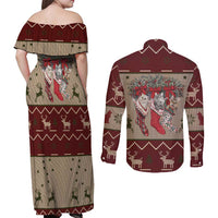 Cat And Sock Christmas Couples Matching Off Shoulder Maxi Dress and Long Sleeve Button Shirt Xmas Holiday Patterns - Wonder Print Shop
