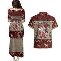 Cat And Sock Christmas Couples Matching Puletasi and Hawaiian Shirt Xmas Holiday Patterns - Wonder Print Shop