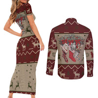 Cat And Sock Christmas Couples Matching Short Sleeve Bodycon Dress and Long Sleeve Button Shirt Xmas Holiday Patterns - Wonder Print Shop