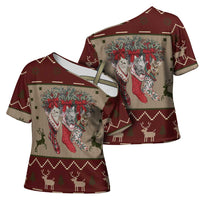 Cat And Sock Christmas Cross Shoulder Shirt Xmas Holiday Patterns - Wonder Print Shop