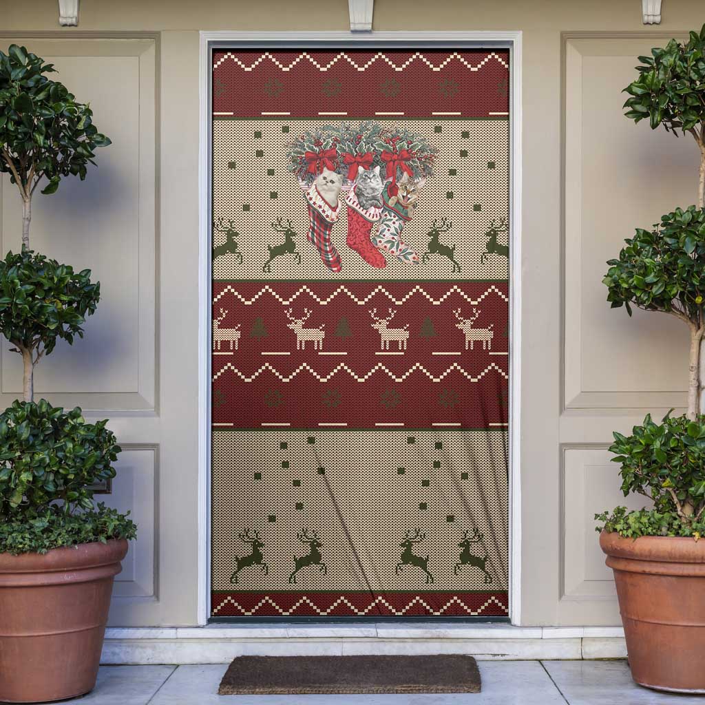 Cat And Sock Christmas Door Cover Xmas Holiday Patterns - Wonder Print Shop