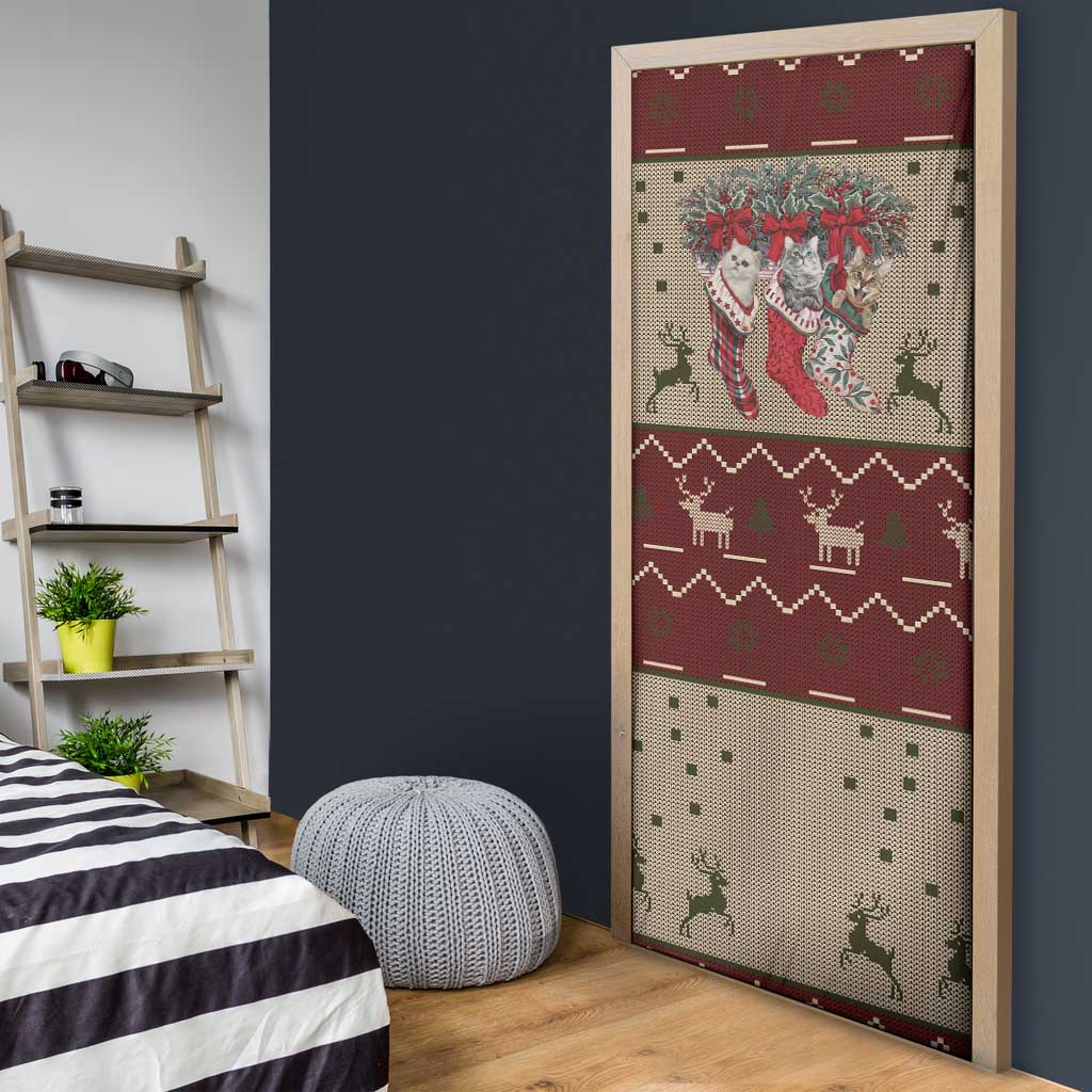 Cat And Sock Christmas Door Cover Xmas Holiday Patterns - Wonder Print Shop