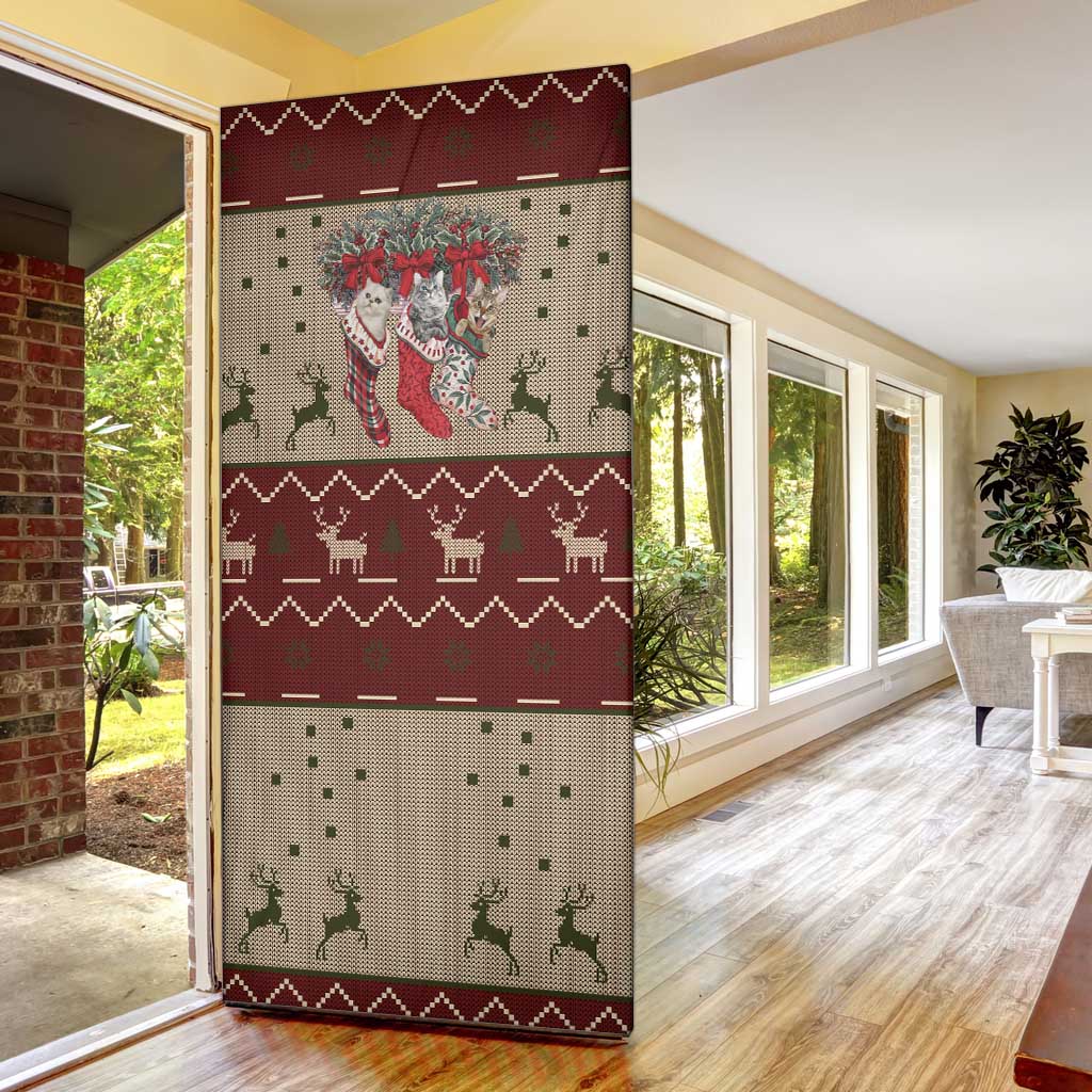 Cat And Sock Christmas Door Cover Xmas Holiday Patterns - Wonder Print Shop