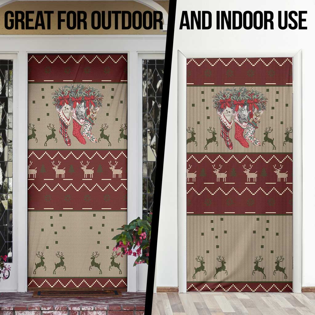 Cat And Sock Christmas Door Cover Xmas Holiday Patterns - Wonder Print Shop