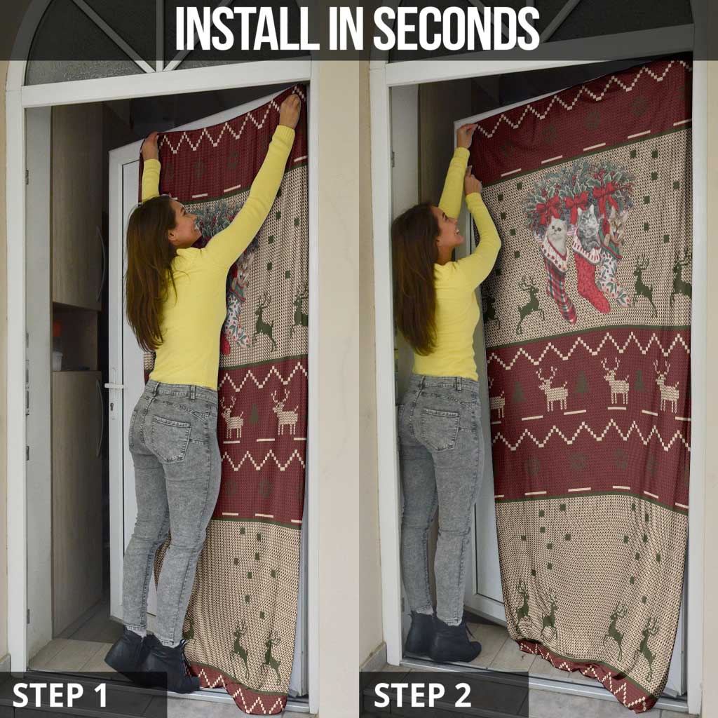 Cat And Sock Christmas Door Cover Xmas Holiday Patterns - Wonder Print Shop