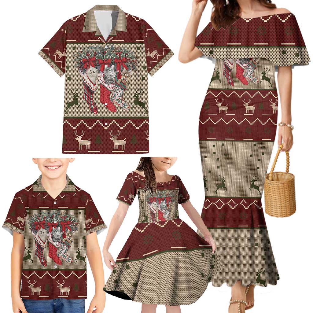Cat And Sock Christmas Family Matching Mermaid Dress and Hawaiian Shirt Xmas Holiday Patterns - Wonder Print Shop