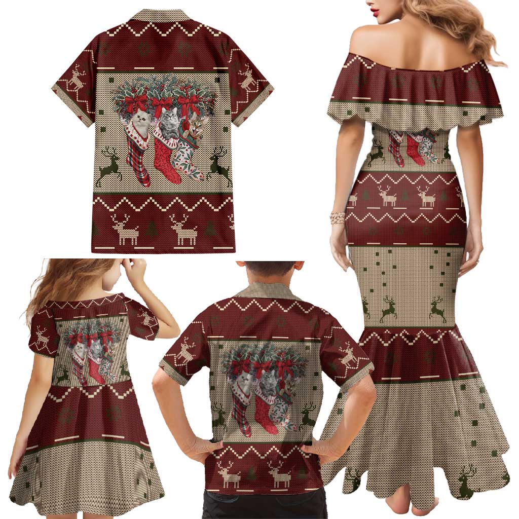 Cat And Sock Christmas Family Matching Mermaid Dress and Hawaiian Shirt Xmas Holiday Patterns - Wonder Print Shop