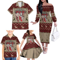 Cat And Sock Christmas Family Matching Off The Shoulder Long Sleeve Dress and Hawaiian Shirt Xmas Holiday Patterns - Wonder Print Shop