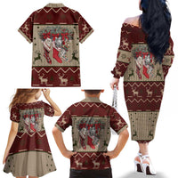 Cat And Sock Christmas Family Matching Off The Shoulder Long Sleeve Dress and Hawaiian Shirt Xmas Holiday Patterns - Wonder Print Shop