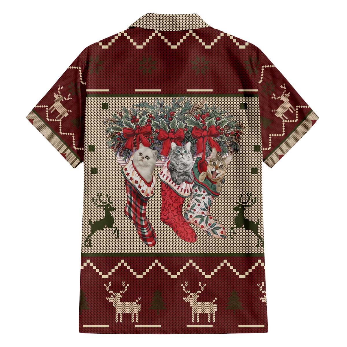 Cat And Sock Christmas Family Matching Off The Shoulder Long Sleeve Dress and Hawaiian Shirt Xmas Holiday Patterns - Wonder Print Shop