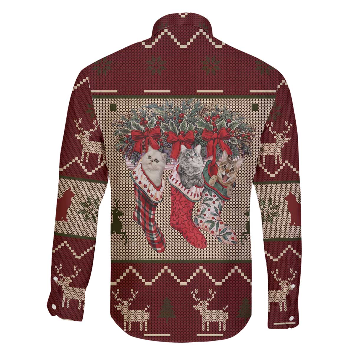 Cat And Sock Christmas Family Matching Off The Shoulder Long Sleeve Dress and Hawaiian Shirt Xmas Holiday Patterns - Wonder Print Shop