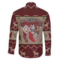 Cat And Sock Christmas Family Matching Off The Shoulder Long Sleeve Dress and Hawaiian Shirt Xmas Holiday Patterns - Wonder Print Shop