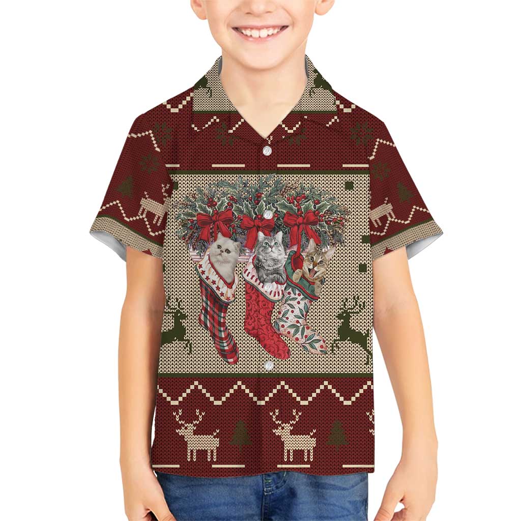 Cat And Sock Christmas Family Matching Off Shoulder Maxi Dress and Hawaiian Shirt Xmas Holiday Patterns - Wonder Print Shop