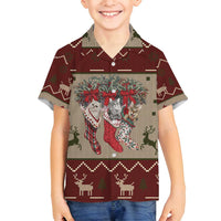 Cat And Sock Christmas Family Matching Off Shoulder Maxi Dress and Hawaiian Shirt Xmas Holiday Patterns - Wonder Print Shop