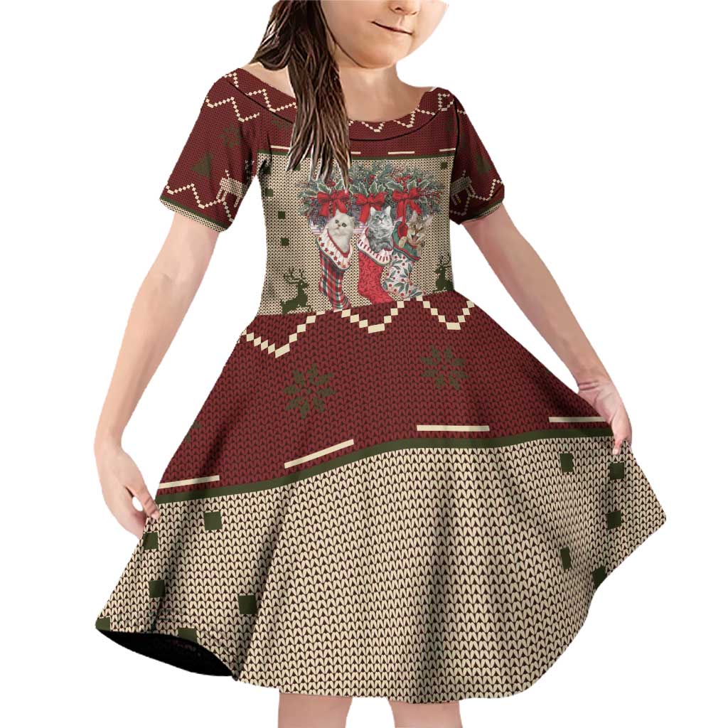 Cat And Sock Christmas Family Matching Off Shoulder Short Dress and Hawaiian Shirt Xmas Holiday Patterns - Wonder Print Shop