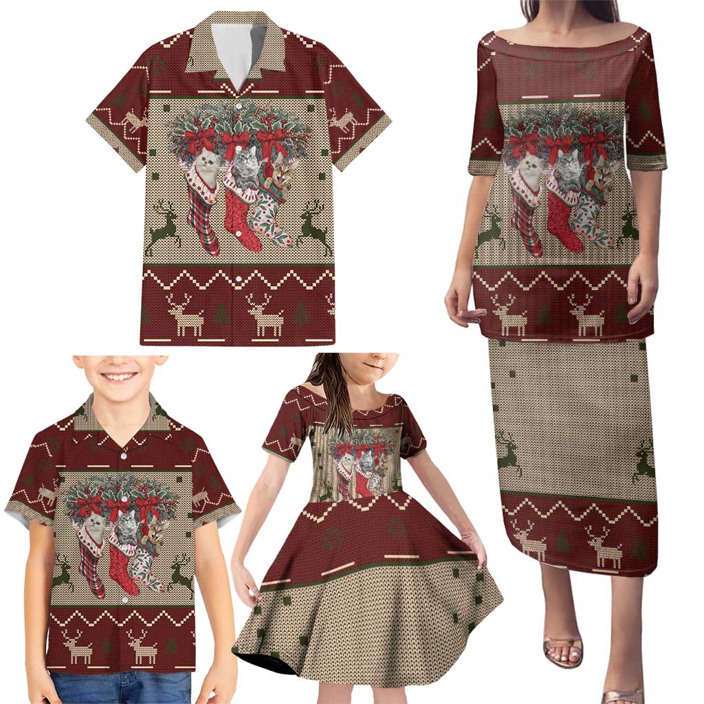 Cat And Sock Christmas Family Matching Puletasi and Hawaiian Shirt Xmas Holiday Patterns - Wonder Print Shop