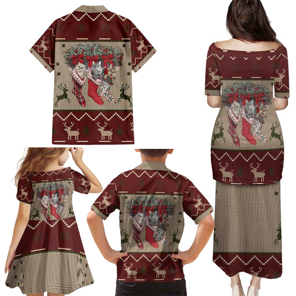Cat And Sock Christmas Family Matching Puletasi and Hawaiian Shirt Xmas Holiday Patterns - Wonder Print Shop