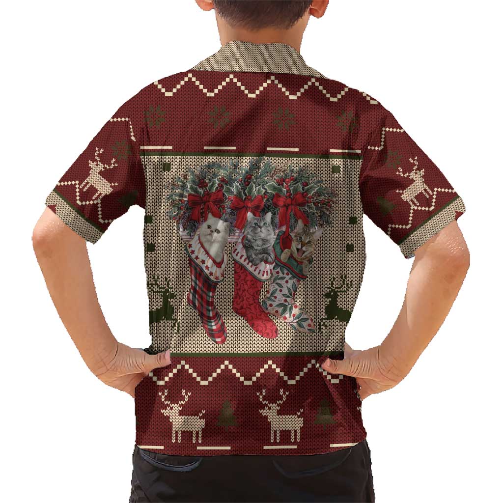 Cat And Sock Christmas Family Matching Short Sleeve Bodycon Dress and Hawaiian Shirt Xmas Holiday Patterns - Wonder Print Shop