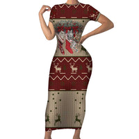 Cat And Sock Christmas Family Matching Short Sleeve Bodycon Dress and Hawaiian Shirt Xmas Holiday Patterns - Wonder Print Shop