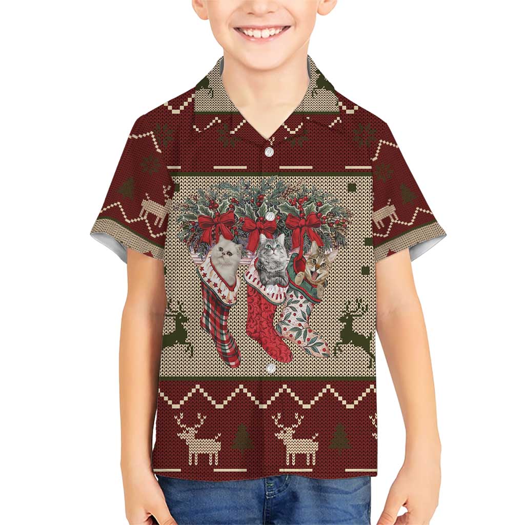 Cat And Sock Christmas Family Matching Short Sleeve Bodycon Dress and Hawaiian Shirt Xmas Holiday Patterns - Wonder Print Shop