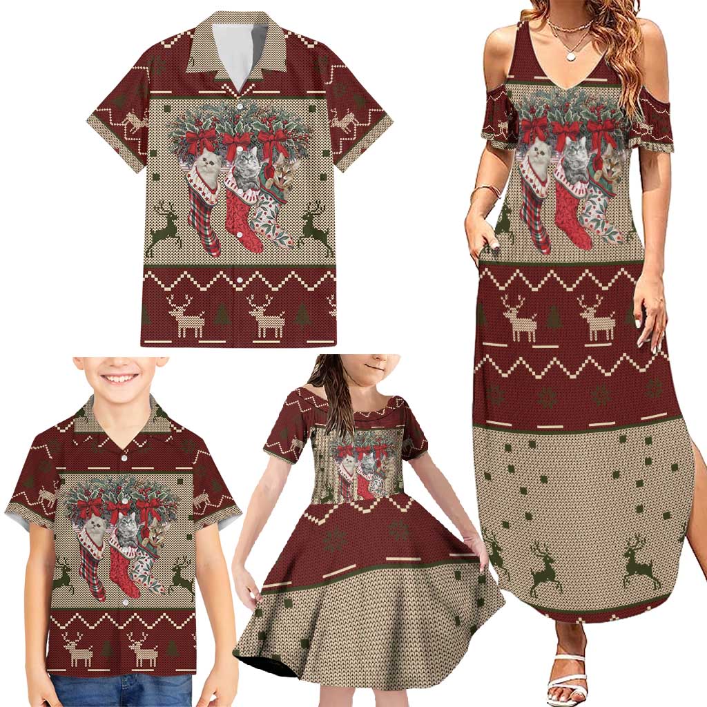 Cat And Sock Christmas Family Matching Summer Maxi Dress and Hawaiian Shirt Xmas Holiday Patterns - Wonder Print Shop