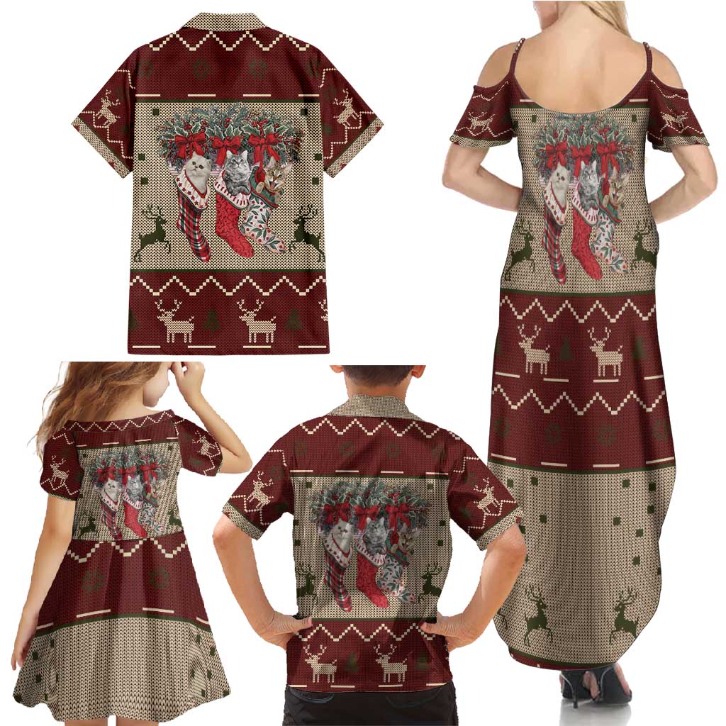 Cat And Sock Christmas Family Matching Summer Maxi Dress and Hawaiian Shirt Xmas Holiday Patterns - Wonder Print Shop