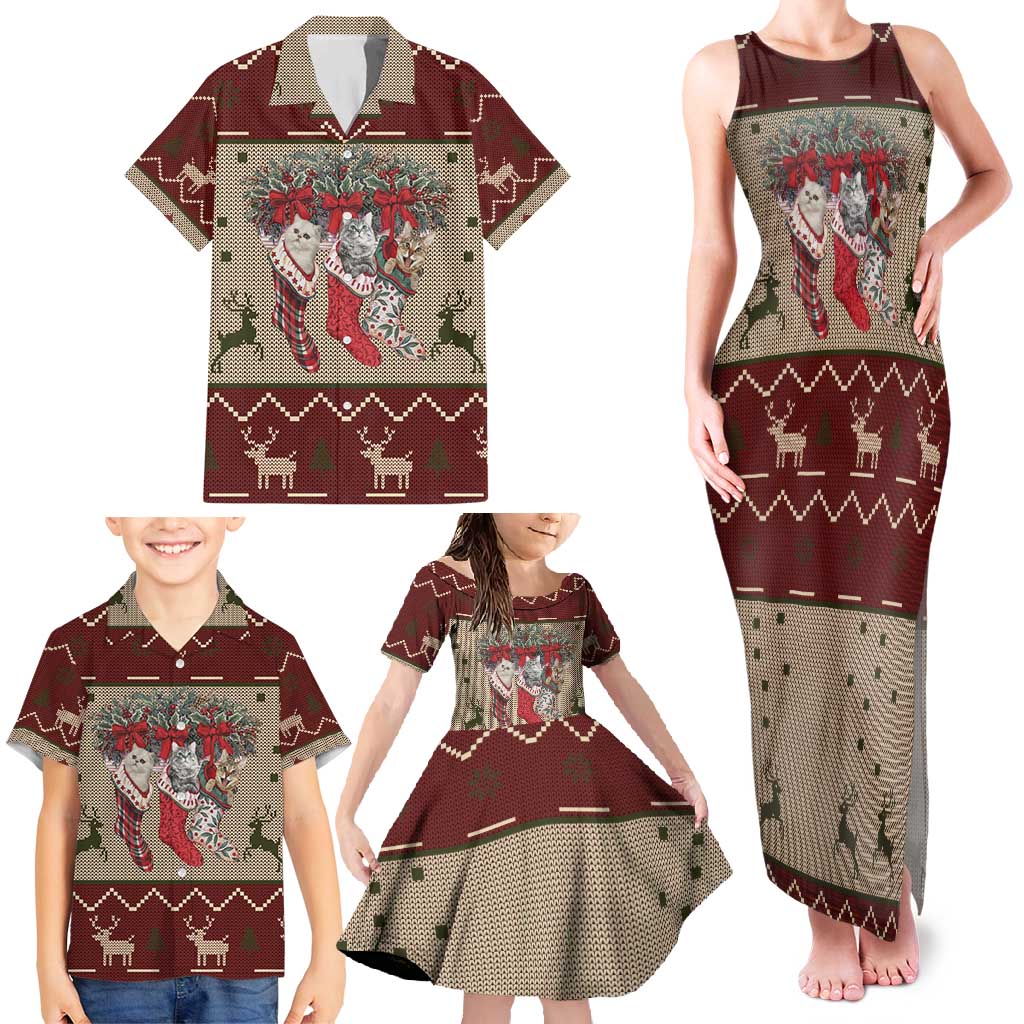 Cat And Sock Christmas Family Matching Tank Maxi Dress and Hawaiian Shirt Xmas Holiday Patterns - Wonder Print Shop
