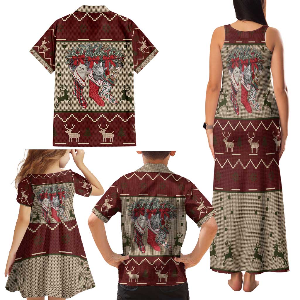 Cat And Sock Christmas Family Matching Tank Maxi Dress and Hawaiian Shirt Xmas Holiday Patterns - Wonder Print Shop