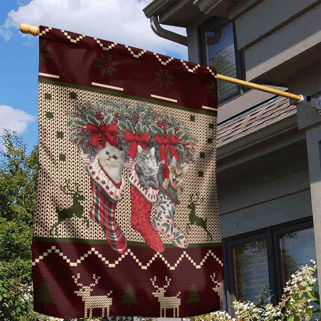 Cat And Sock Christmas Garden Flag Xmas Holiday Patterns - Wonder Print Shop