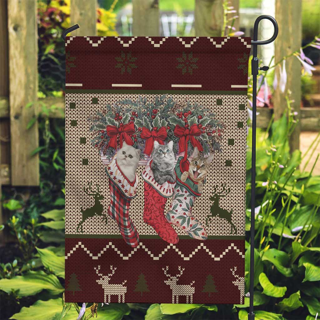 Cat And Sock Christmas Garden Flag Xmas Holiday Patterns - Wonder Print Shop