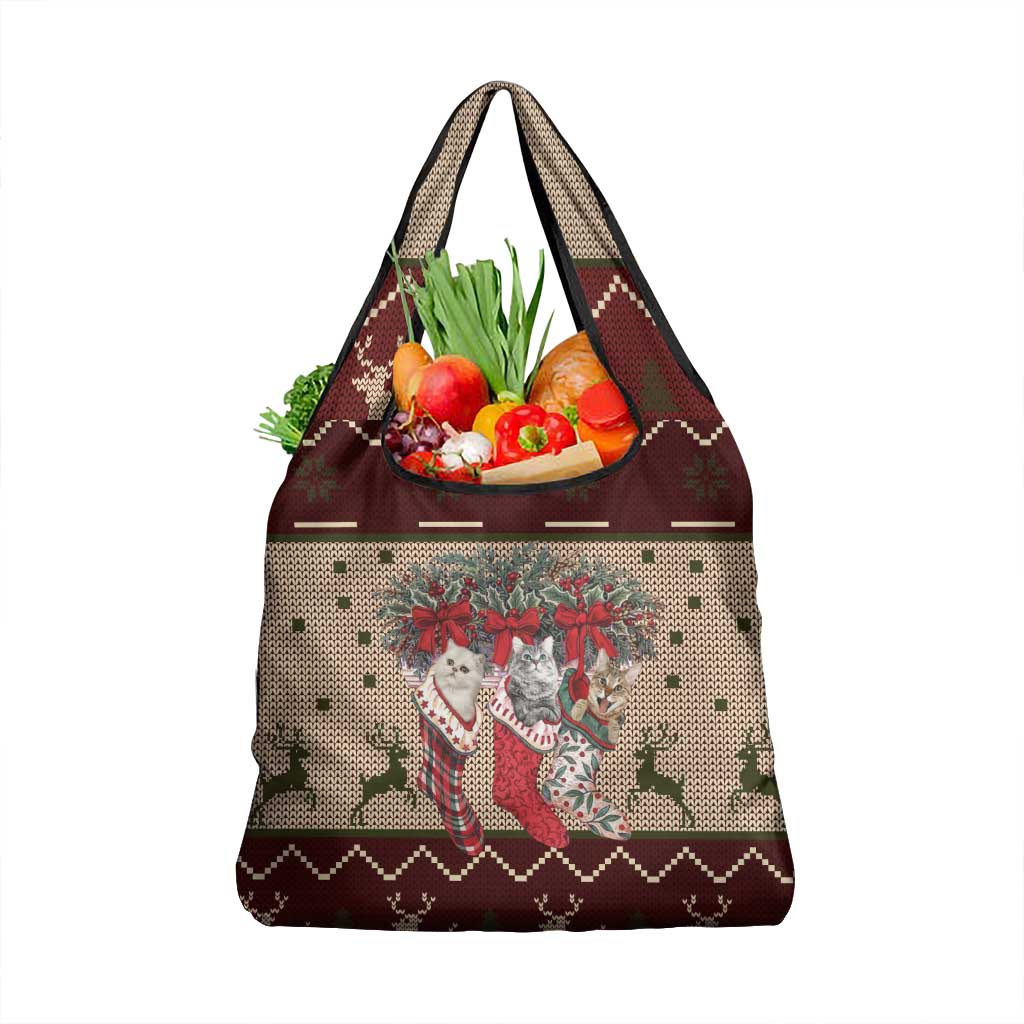 Cat And Sock Christmas Grocery Bag Xmas Holiday Patterns - Wonder Print Shop