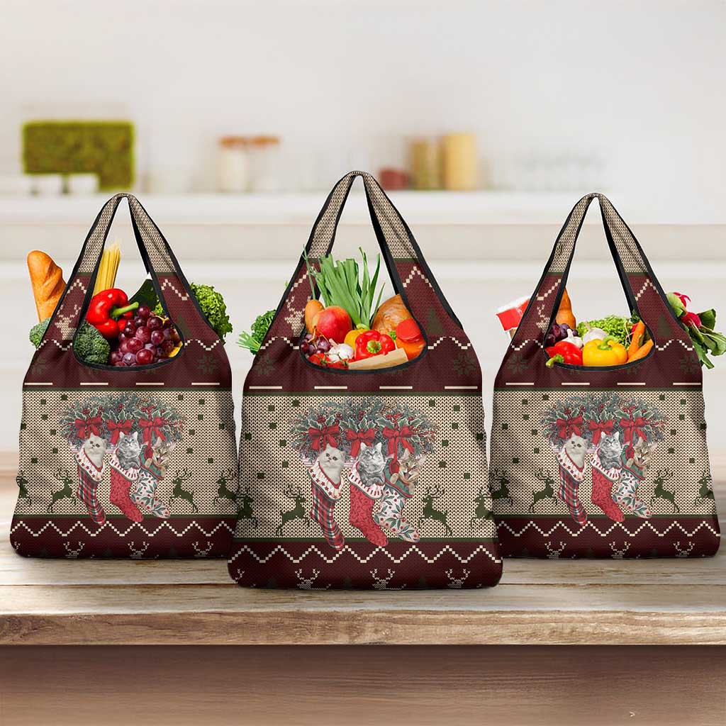 Cat And Sock Christmas Grocery Bag Xmas Holiday Patterns - Wonder Print Shop