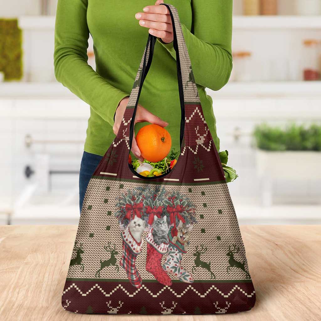 Cat And Sock Christmas Grocery Bag Xmas Holiday Patterns - Wonder Print Shop