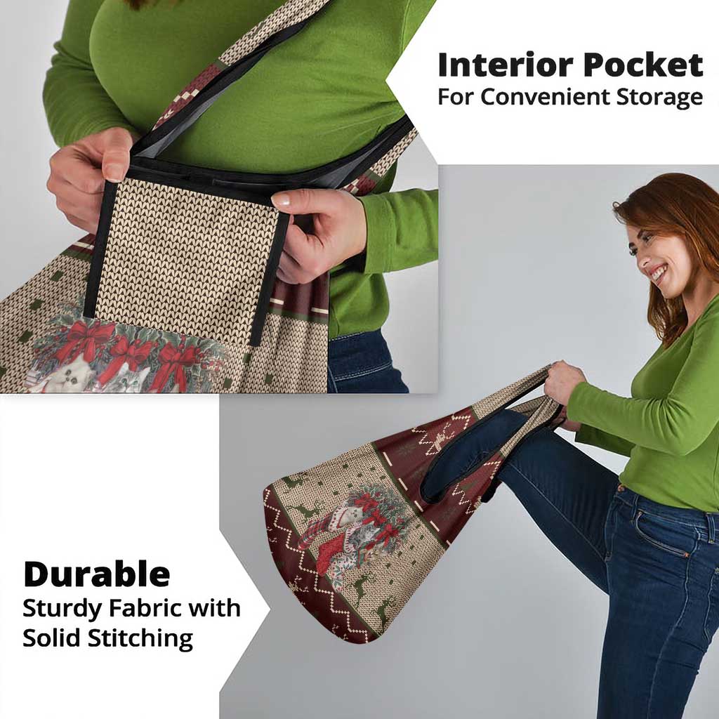 Cat And Sock Christmas Grocery Bag Xmas Holiday Patterns - Wonder Print Shop