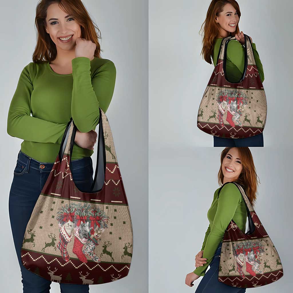 Cat And Sock Christmas Grocery Bag Xmas Holiday Patterns - Wonder Print Shop