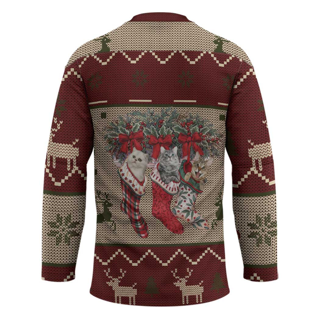 Cat And Sock Christmas Hockey Jersey Xmas Holiday Patterns - Wonder Print Shop