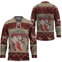 Cat And Sock Christmas Hockey Jersey Xmas Holiday Patterns - Wonder Print Shop