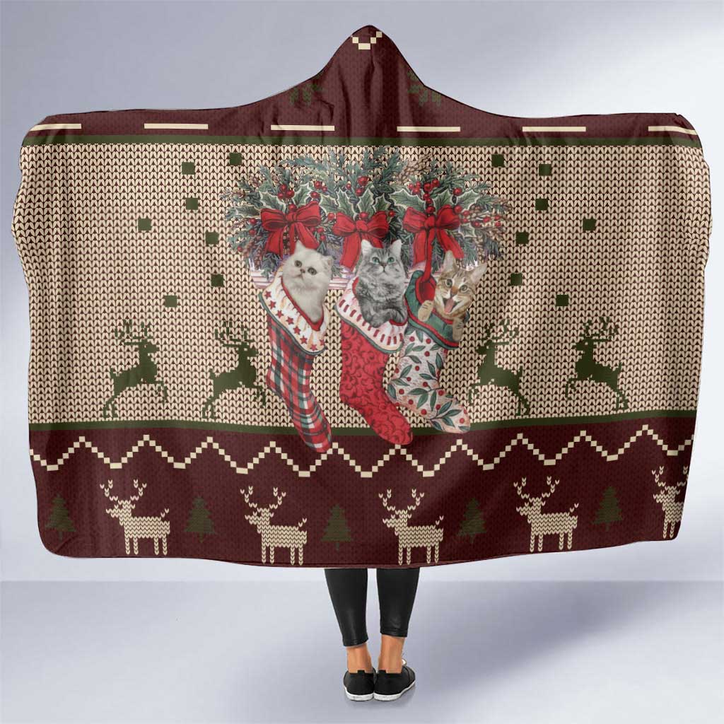 Cat And Sock Christmas Hooded Blanket Xmas Holiday Patterns - Wonder Print Shop